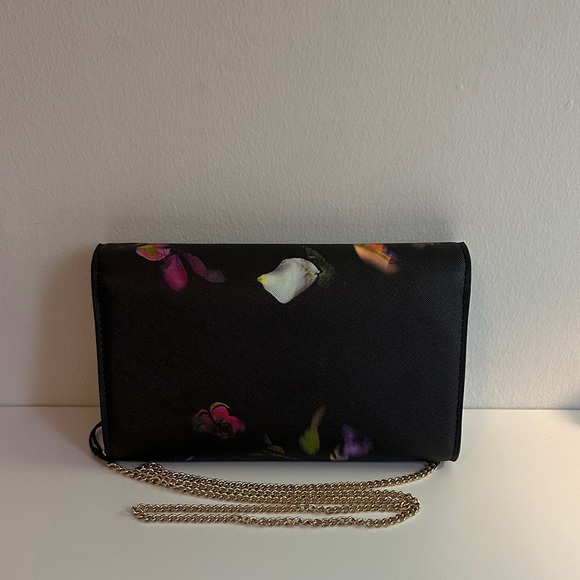 Ted Baker London Black Floral Clutch with Gold Chain